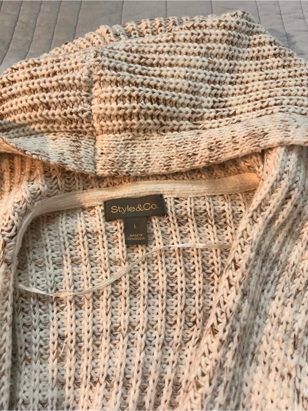 Style & Co. Cream Open-Weave Hooded Cardigan